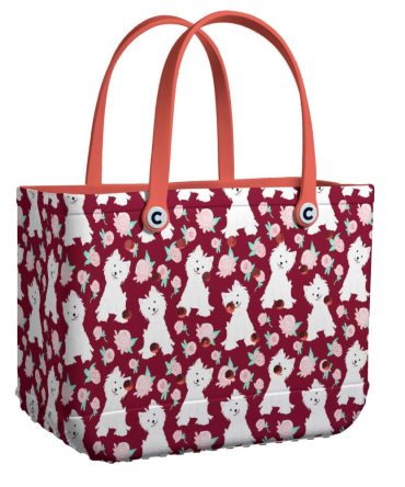 Chic Dog & Floral Tote Bag - Stylish Red Handle, Perfect For Pet Lovers & Fashionistas
