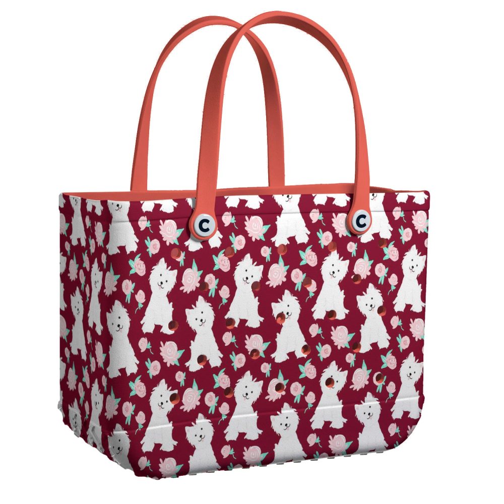 Chic Dog & Floral Tote Bag - Stylish Red Handle, Perfect For Pet Lovers & Fashionistas