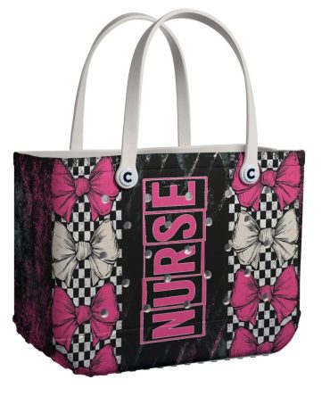 Stylish Nurse Tote Bag - Pink & Black Bow Design, Perfect For Healthcare Heroes!