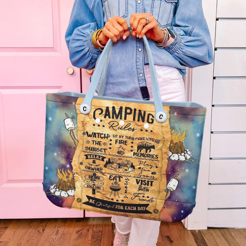 Bucket Tote Bag, Limited Edition Bogg Bag, Beach Bag Camping Rules - Image 5