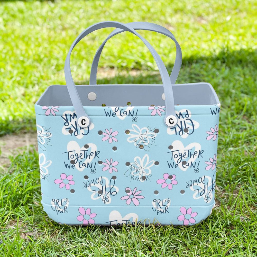 Bucket Tote Bag, Limited Edition Bogg Bag, Beach Bag Grl Pwr In Blue - Image 2