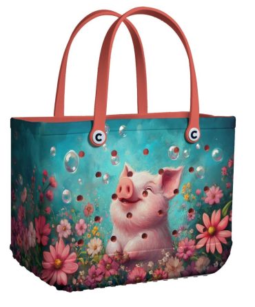 Charming Piggy Floral Tote Bag – Cute & Colorful Design For Every Occasion