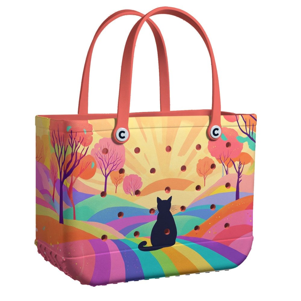 Vibrant Cat Sunset Tote Bag – Colorful, Spacious, And Stylish For Everyday Use