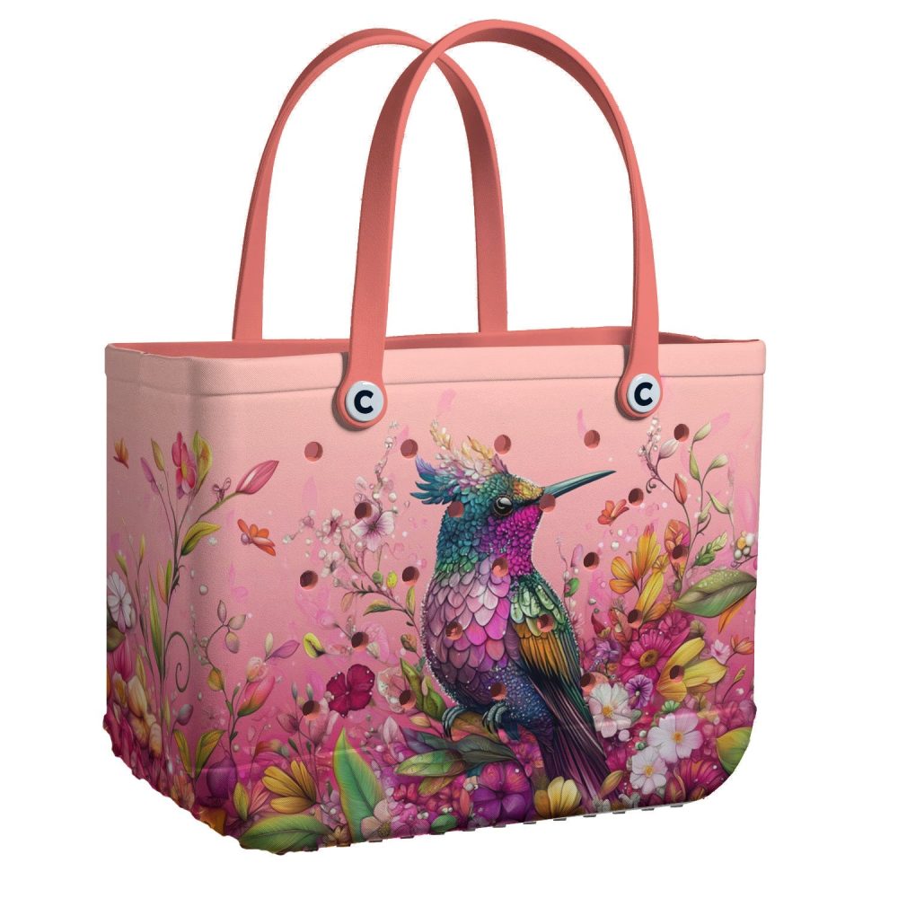 Bucket Tote Bag, Limited Edition Bogg Bag, Beach Bag Hummingbird Haven