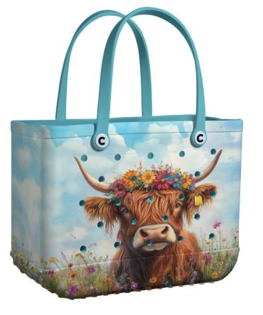 Charming Highland Cow Tote Bag With Floral Design - Durable, Stylish & Eco-Friendly Shopping Companion