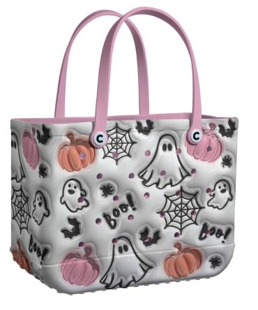 Spooky Halloween Tote Bag - Ghost & Pumpkin Design , Perfect For Trick-Or-Treating & Fall Outings