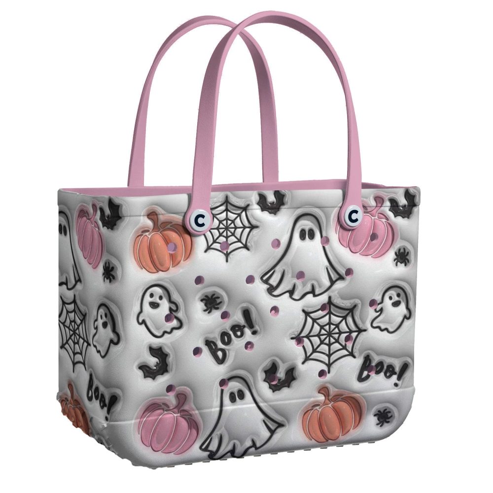 Spooky Halloween Tote Bag - Ghost & Pumpkin Design , Perfect For Trick-Or-Treating & Fall Outings