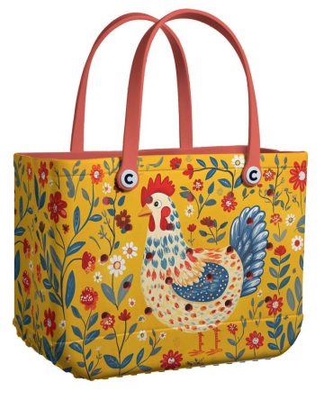 Colorful Rooster Tote Bag - Floral Pattern, Eco-Friendly, Spacious & Stylish