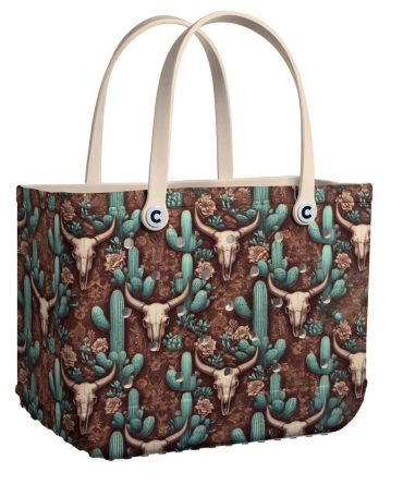 Stylish Western Cactus Tote Bag - Durable & Spacious Design With Unique Bull Skull Pattern