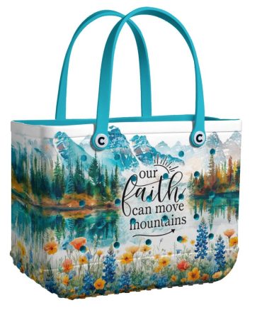 Faith-Inspired Tote Bag - Vibrant Mountain & Floral Design For Everyday Use