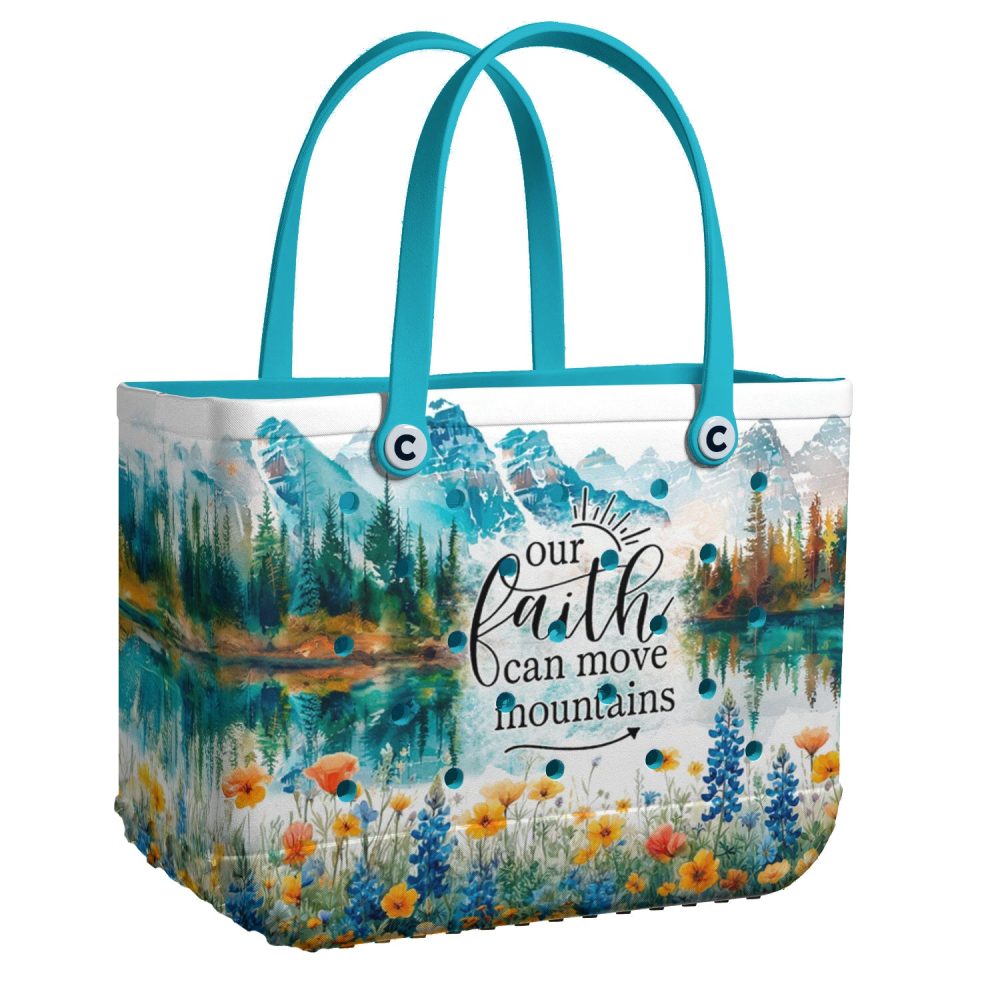 Faith-Inspired Tote Bag - Vibrant Mountain & Floral Design For Everyday Use