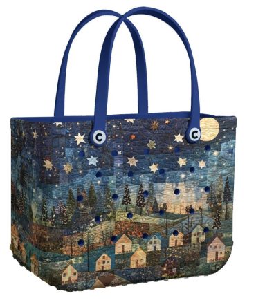 Bucket Tote Bag, Limited Edition Bogg Bag, Beach Bag Starlit Village