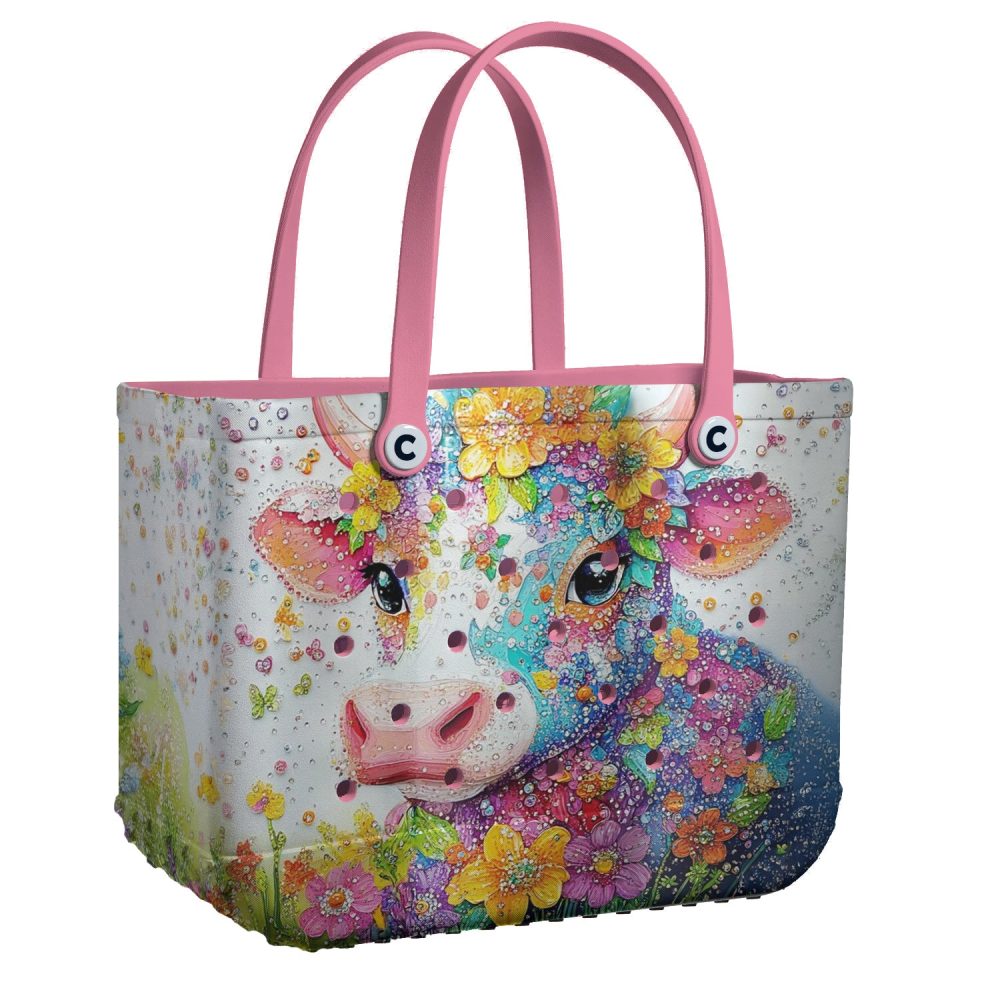 Bucket Tote Bag, Limited Edition Bogg Bag, Beach Bag Floral Bovine