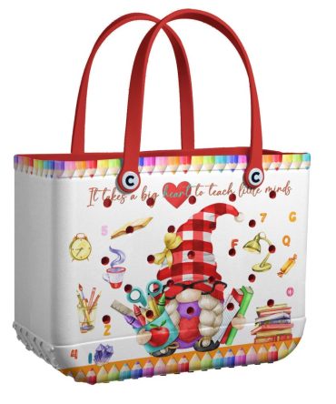 Charming Teacher Tote Bag - Gnome Design With School Supplies - Perfect Gift For Educators