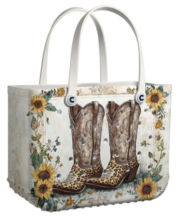 Stylish Floral Cowboy Boot Tote Bag – Vintage Western Design, Perfect For Everyday Use