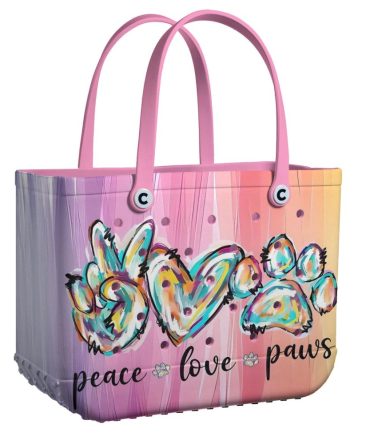 Bucket Tote Bag, Limited Edition Bogg Bag, Beach Bag Peace Love Paws