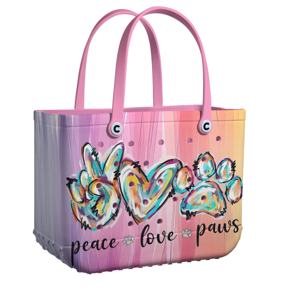 Bucket Tote Bag, Limited Edition Bogg Bag, Beach Bag Peace Love Paws