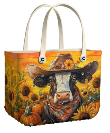 Chic Cowgirl Tote Bag - Vibrant Sunflower & Pumpkin Design - Perfect Fall Accessory!