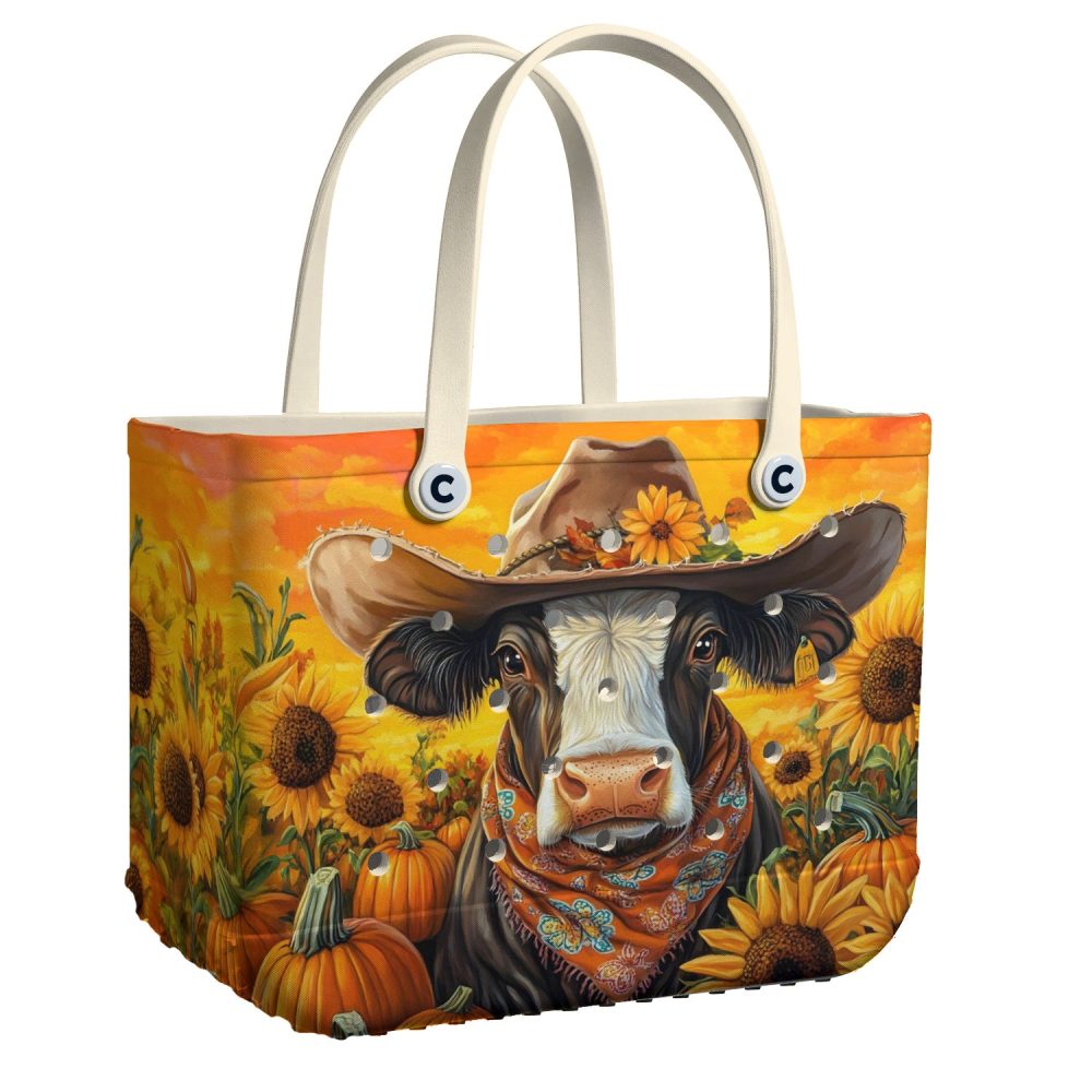 Chic Cowgirl Tote Bag - Vibrant Sunflower & Pumpkin Design - Perfect Fall Accessory!