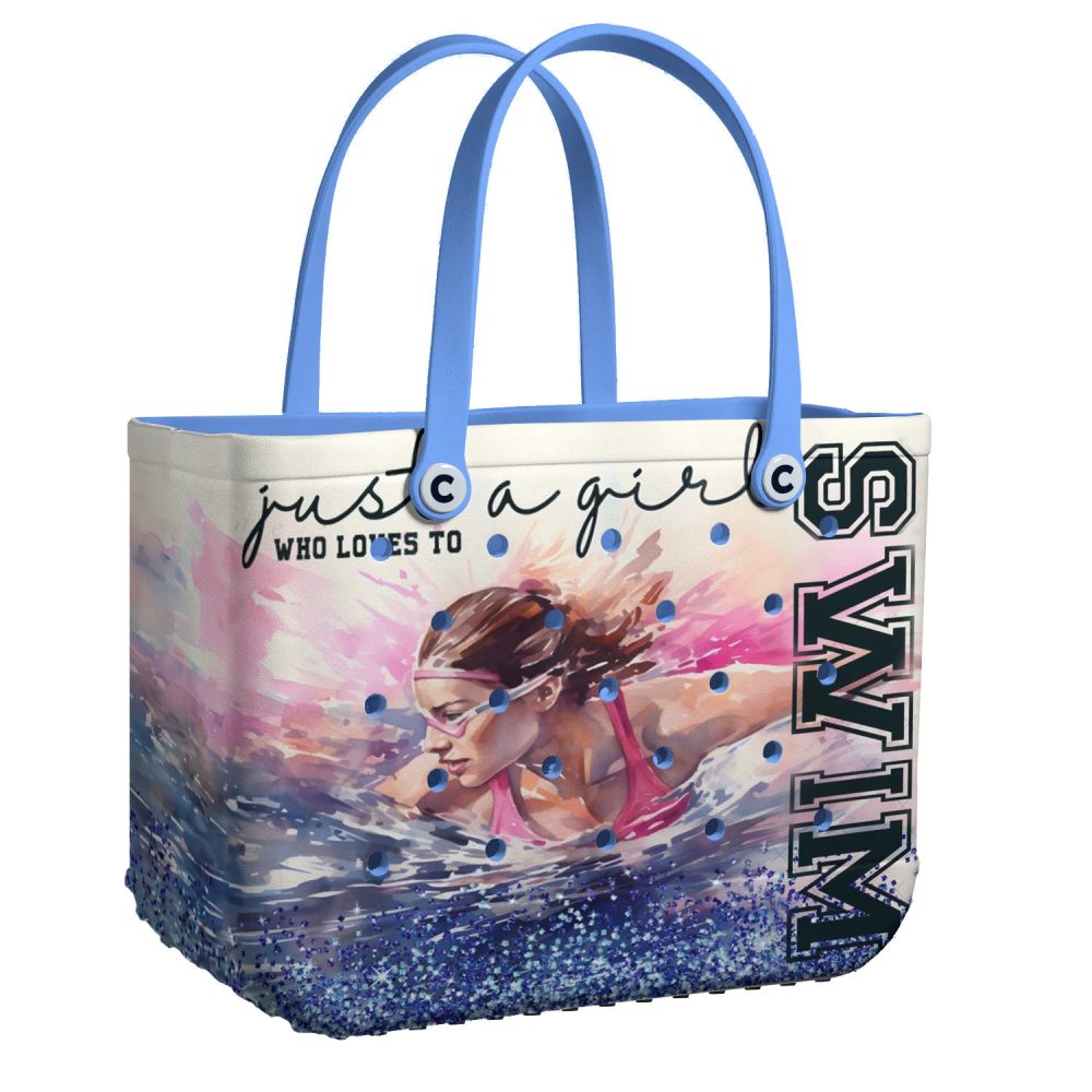 Bucket Tote Bag, Limited Edition Bogg Bag, Beach Bag Love Swimming