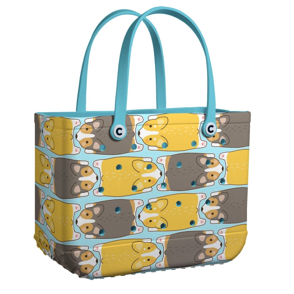 Bucket Tote Bag, Limited Edition Bogg Bag, Beach Bag Chasing Corgi