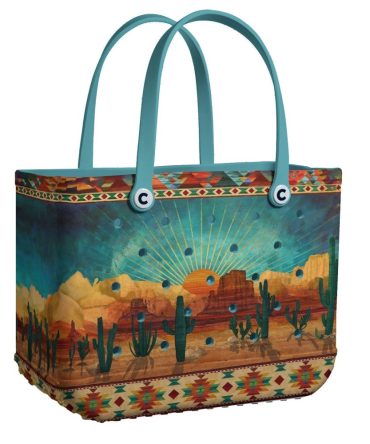 Southwestern Desert Sunset Tote Bag – Vibrant Cactus Landscape Design, Perfect For Everyday Use