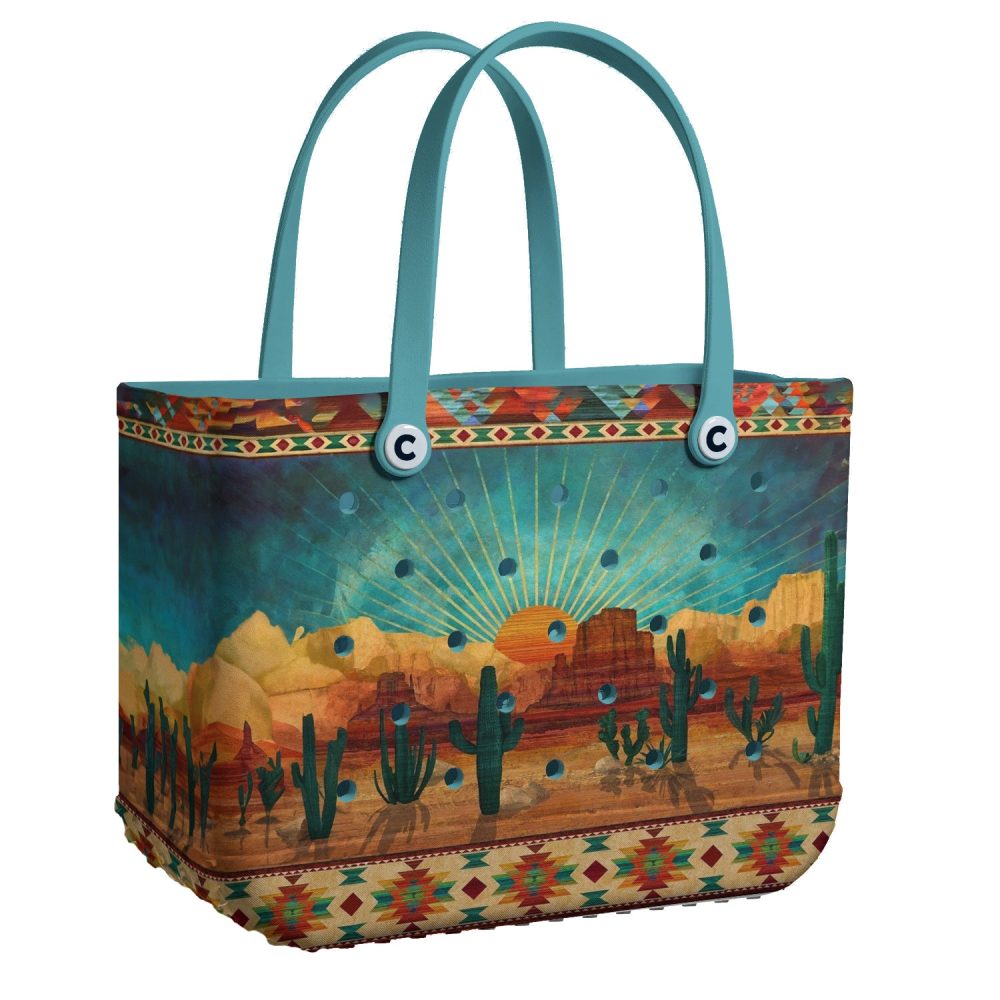 Southwestern Desert Sunset Tote Bag – Vibrant Cactus Landscape Design, Perfect For Everyday Use