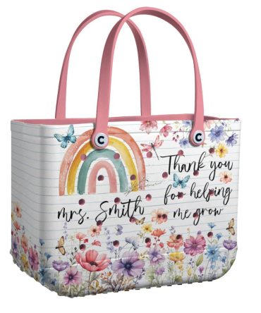 Personalized Teacher Tote Bag - Floral Rainbow Design, Perfect Thank You Gift