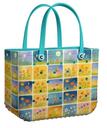 Bucket Tote Bag, Limited Edition Bogg Bag, Beach Bag Nature Tiles