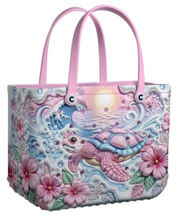 Colorful Turtle Beach Tote Bag – Waterproof, Floral Design, Perfect For Summer Adventures!