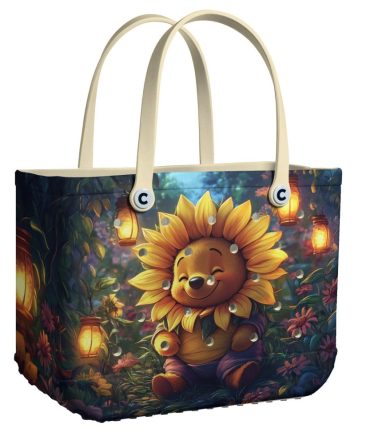 Charming Sunflower Bear Tote Bag - Cute Cartoon Design, Eco-Friendly & Spacious For Everyday Use
