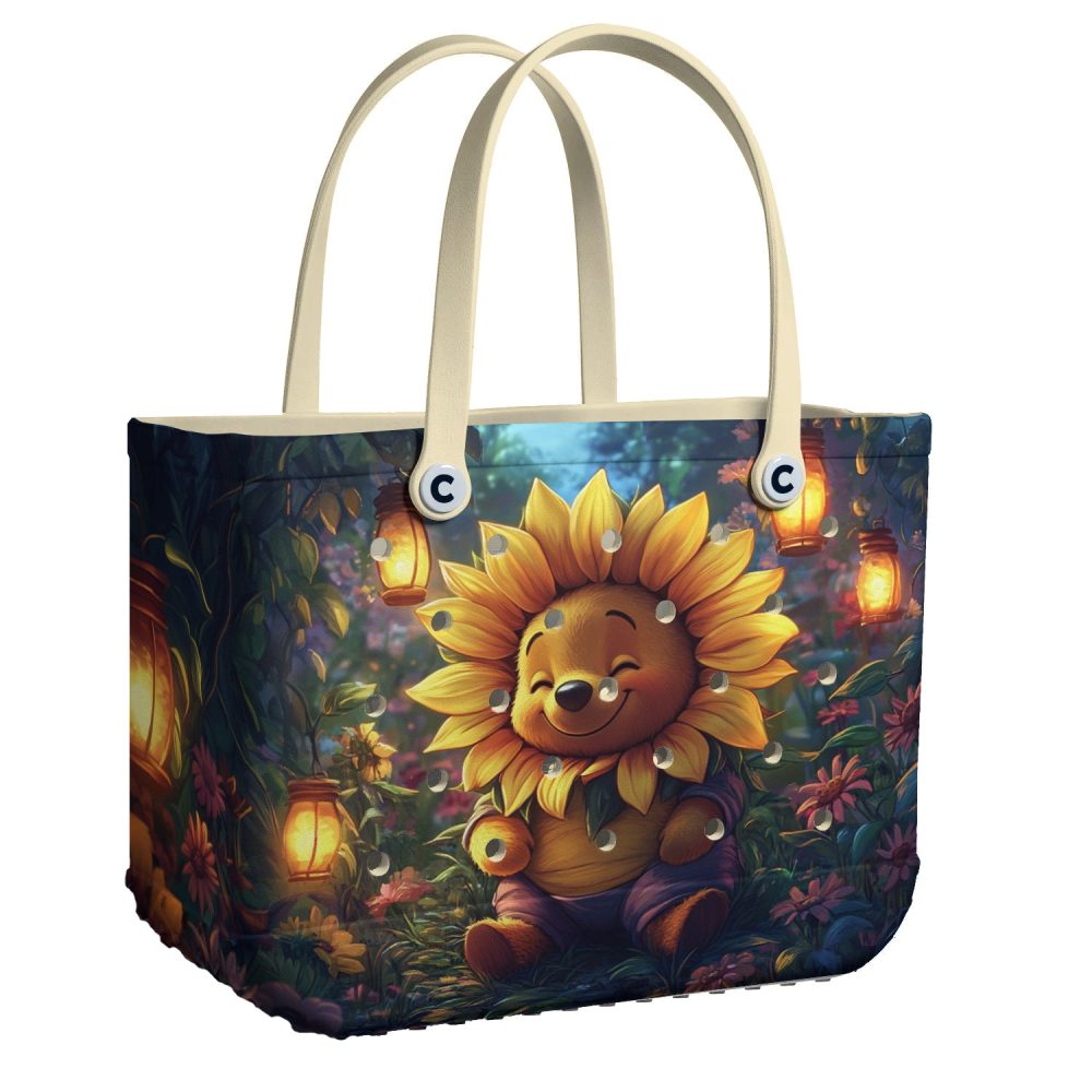 Charming Sunflower Bear Tote Bag - Cute Cartoon Design, Eco-Friendly & Spacious For Everyday Use