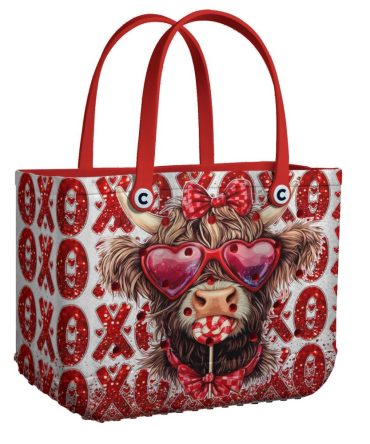 Chic Highland Cow Tote Bag – Cute Xoxo Heart Design, Perfect Gift For Animal Lovers
