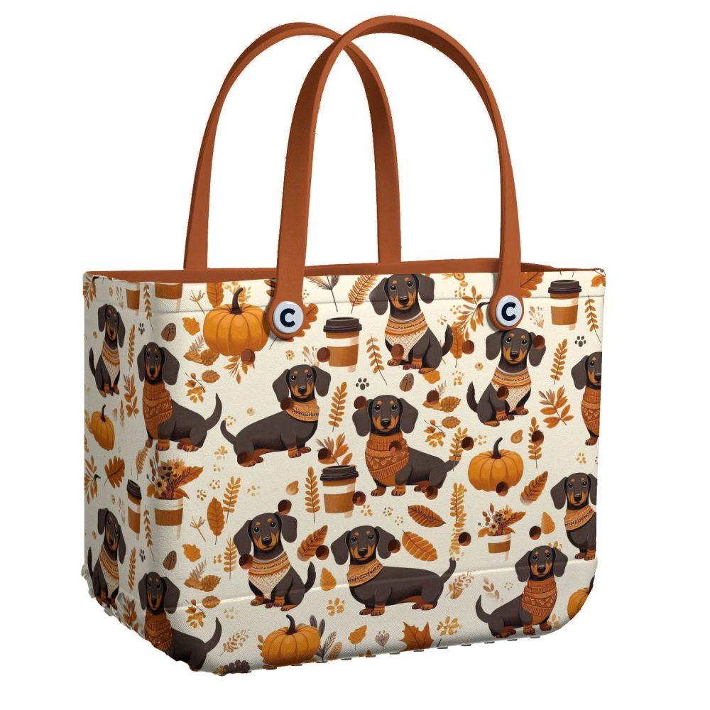 Autumn Dachshund Tote Bag – Cute Fall Dog Print Handbag For Dog Lovers