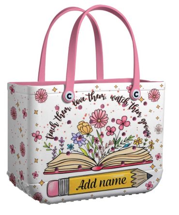Personalized Teacher Tote Bag - Floral Design, Custom Name, Perfect Gift For Educators
