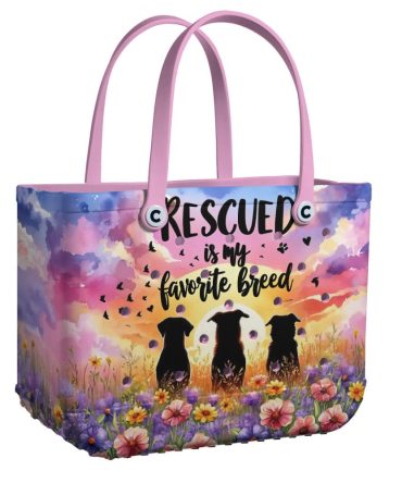 Vibrant Dog Lover Tote Bag - 'Rescued Is My Favorite Breed' Design, Perfect For Pet Enthusiasts