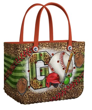 Baseball Tote Bag - Stylish Sports-Themed Shoulder Bag With Leopard Print Accents