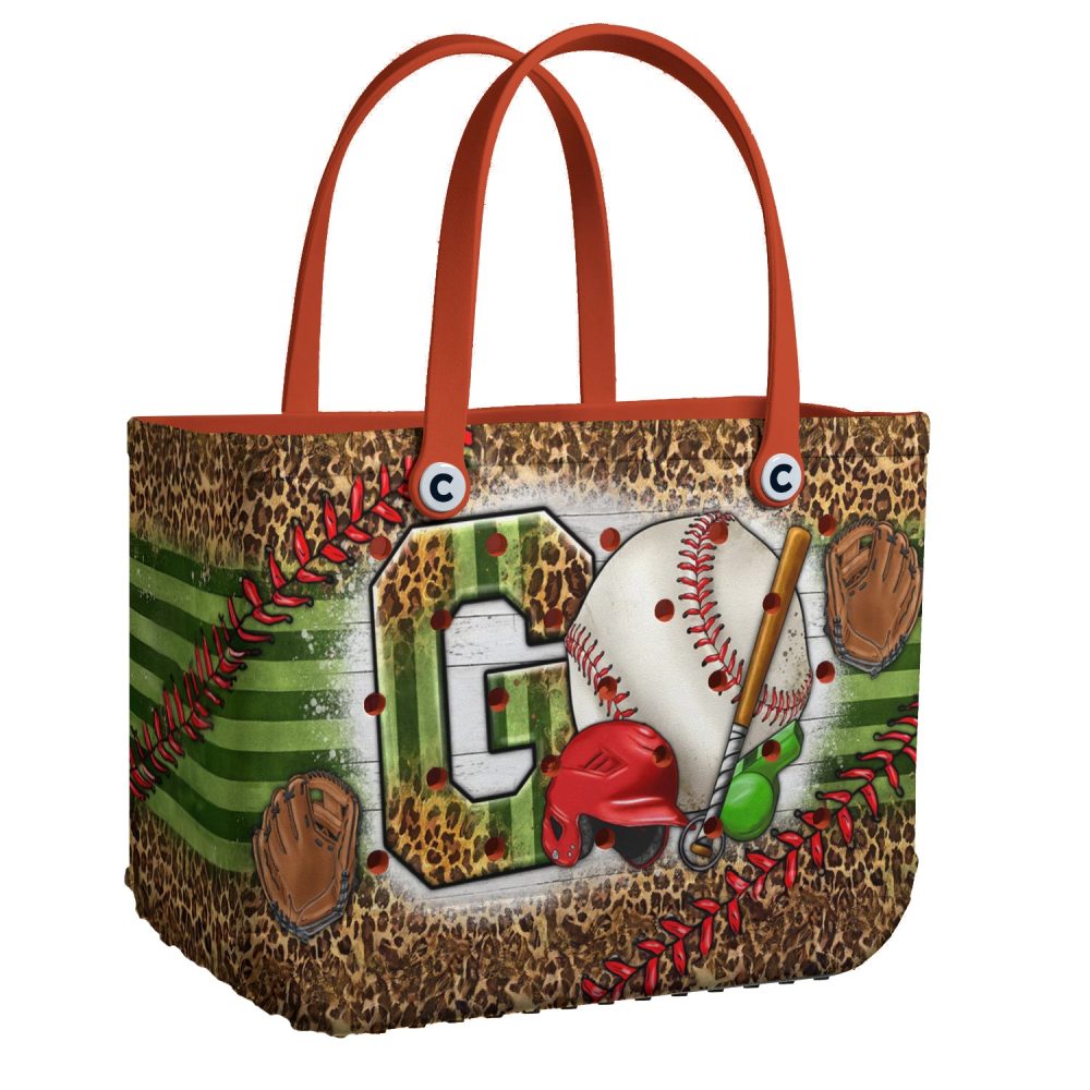 Baseball Tote Bag - Stylish Sports-Themed Shoulder Bag With Leopard Print Accents