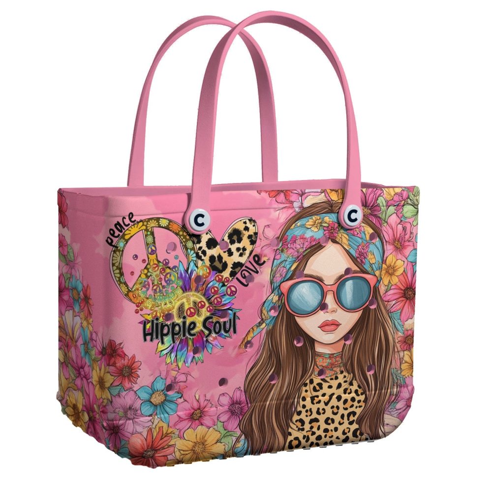 Vibrant Hippie Soul Tote Bag - Floral, Peace & Love Design, Perfect For Summer