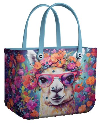 Bucket Tote Bag, Limited Edition Bogg Bag, Beach Bag Boho Bloom Llama