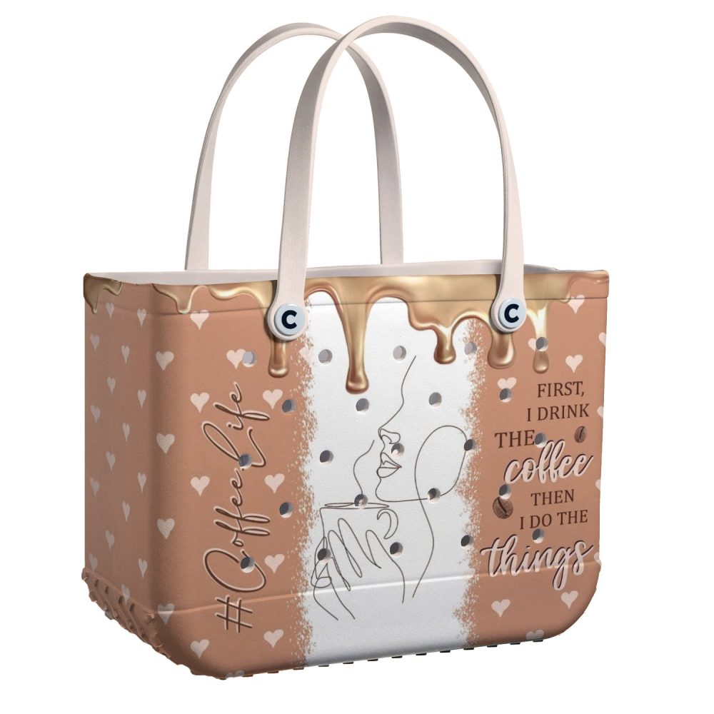 Bucket Tote Bag, Limited Edition Bogg Bag, Beach Bag Coffee Life