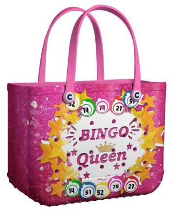 Sparkly 'Bingo Queen' Tote Bag – Fun & Stylish Pink Glitter Handbag With Bingo Ball Design