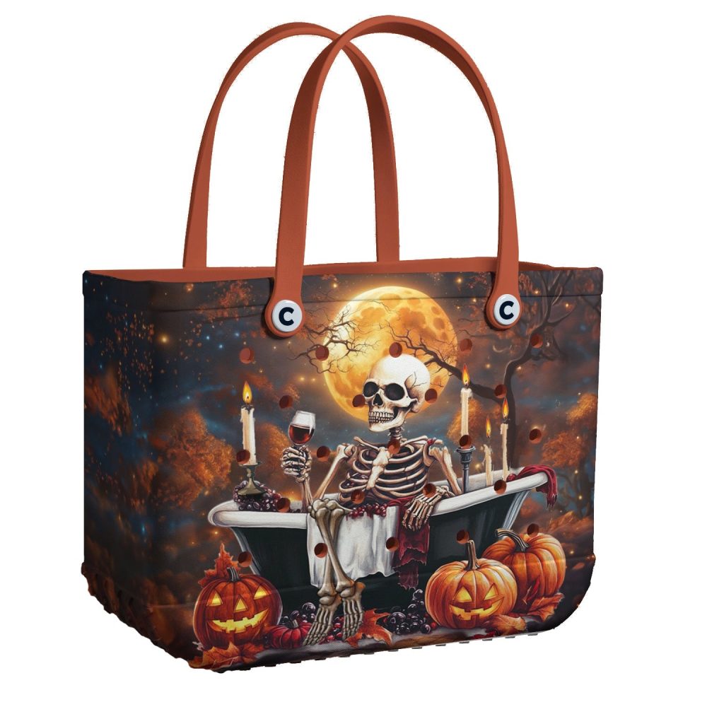 Bucket Tote Bag, Limited Edition Bogg Bag, Beach Bag Moonlit Skeleton