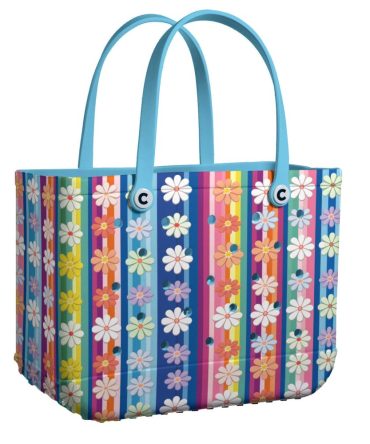 Vibrant Floral Tote Bag – Colorful Striped Beach & Shopping Essential