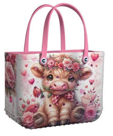 Adorable Floral Cow Tote Bag - Cute Pink Rose Design, Perfect For Shopping & Gifts