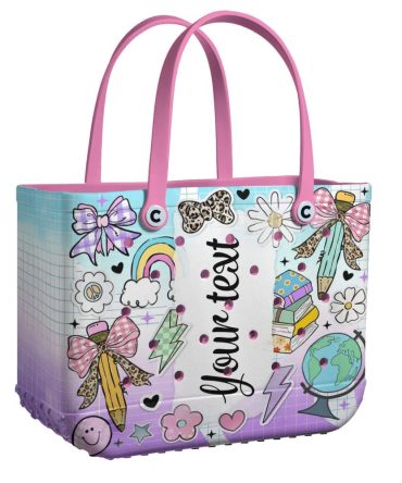 Personalized Cute Doodle Tote Bag - Colorful Design With Custom Text Option