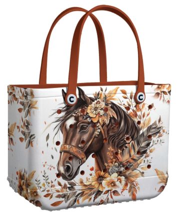 Elegant Horse Design Tote Bag - Floral Art Print, Durable & Stylish For Everyday Use