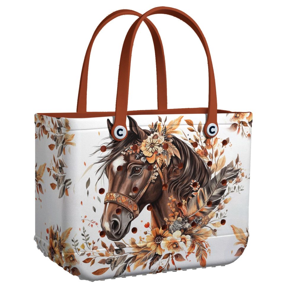 Elegant Horse Design Tote Bag - Floral Art Print, Durable & Stylish For Everyday Use