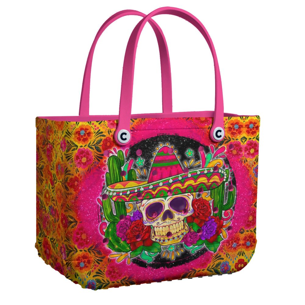 Bucket Tote Bag, Limited Edition Bogg Bag, Beach Bag Rosa Calavera