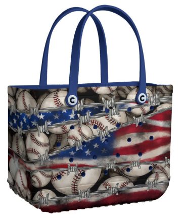 Patriotic Baseball Tote Bag - Usa Flag Design With Barbed Wire Accents - Perfect For Sports Fans & Everyday Use